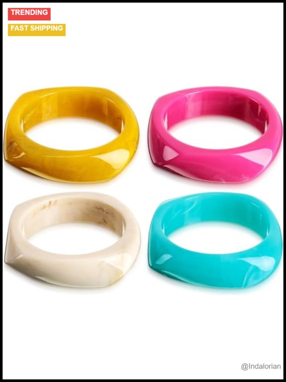Chunky Square Acrylic Resin Bangle Bracelet Set Wide Geometric Women